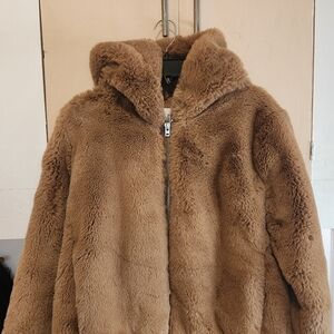 Cozy Tan Faux Fur Hooded Jacket